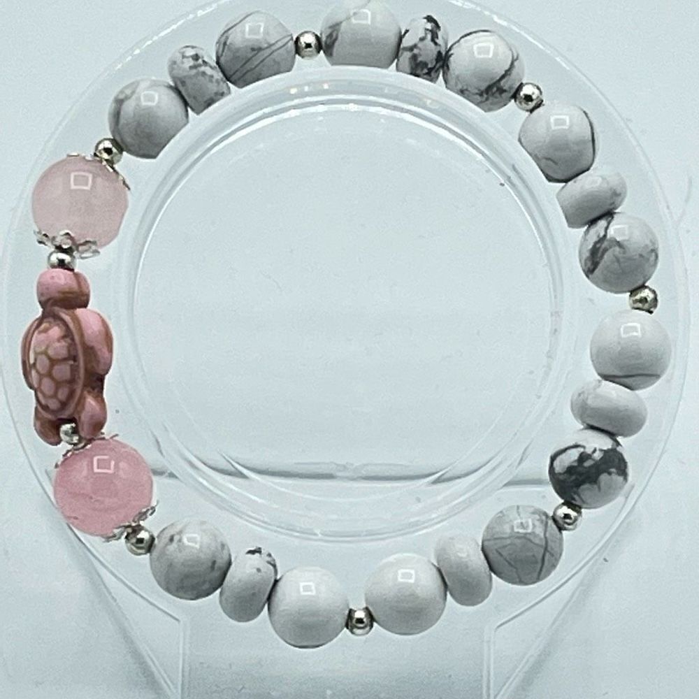 Crystal beaded stretch bracelet ONE NEW rose quartz howlite turtle reiki meditat - Picture 5 of 9